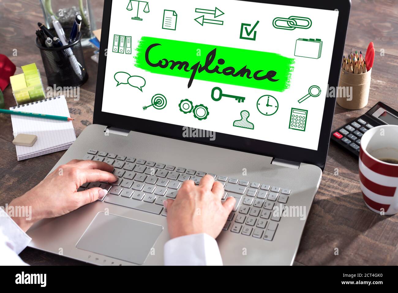 Compliance concept shown on a laptop screen Stock Photo