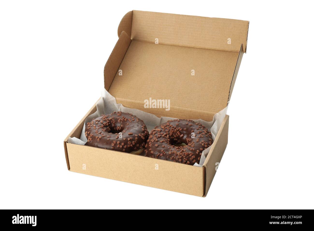 Carton box with donuts isolated on white background Stock Photo - Alamy