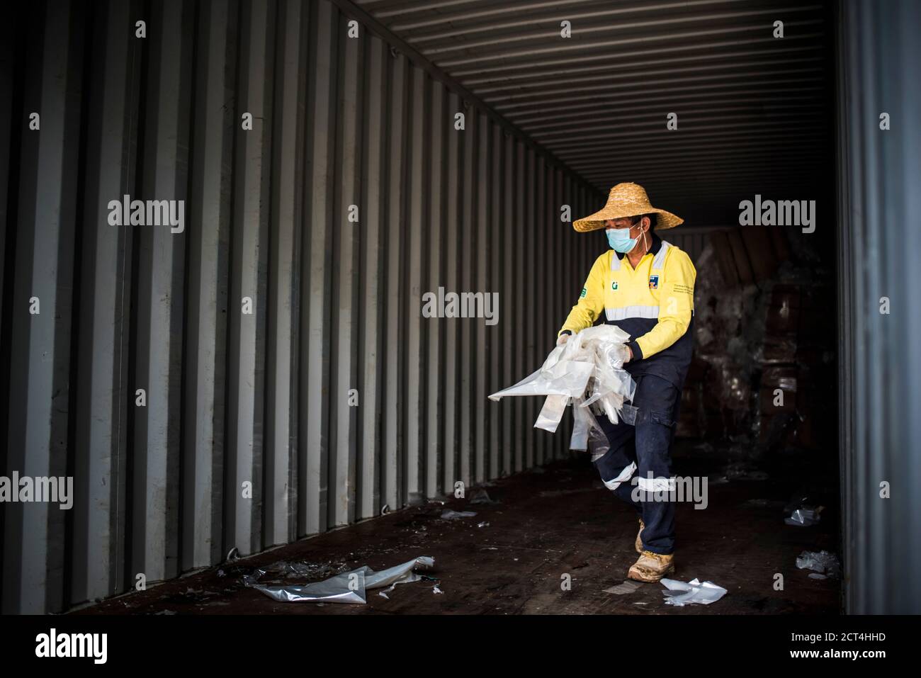 Plastic recycling centre, New Territories, Hong Kong, China Stock Photo