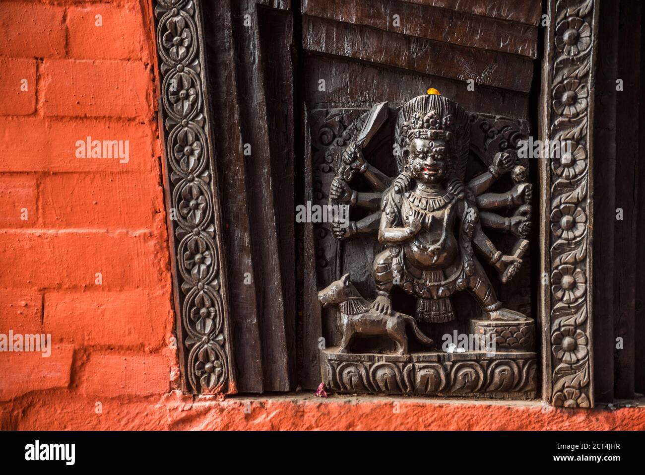 Wooden carving Statue of Hindu God at Nepali Mandir, one of the oldest