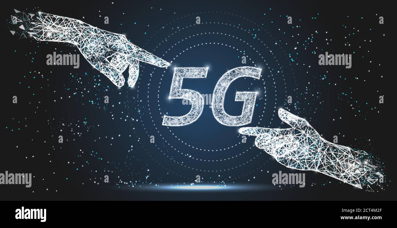 5G network technology, vector polygonal art style illustration Stock Vector