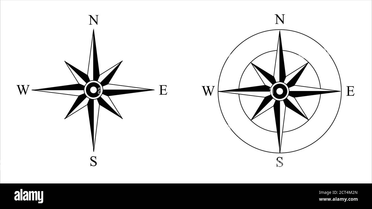 Map compass north south east west Black and White Stock Photos