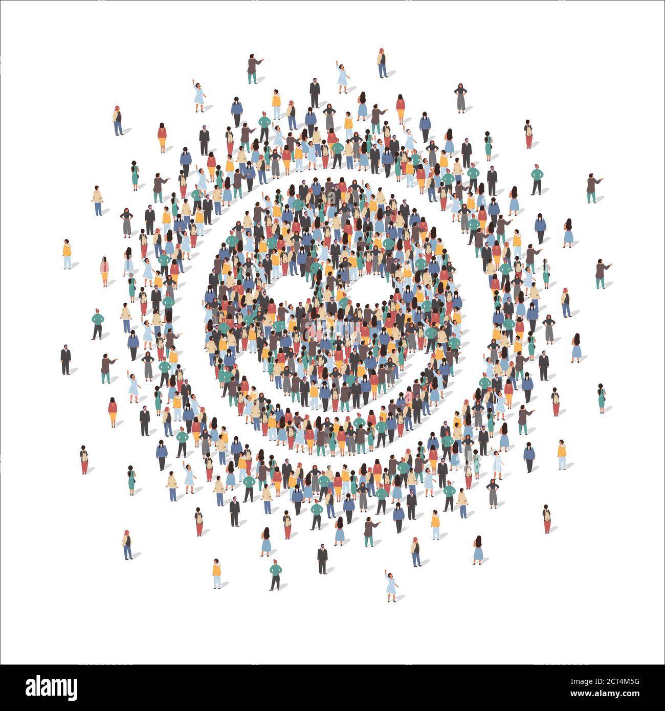 Large group of people forming human smile shape symbol, flat vector