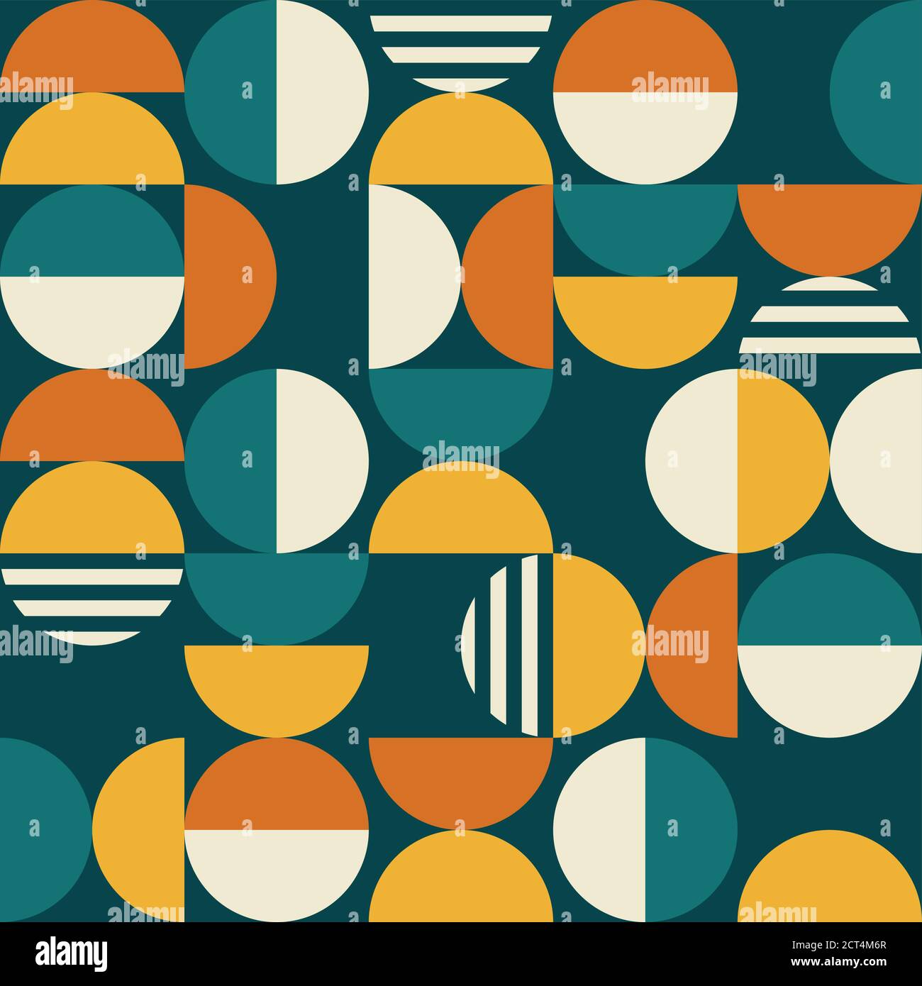 Geometric mid-century modern vector seamless pattern - 60's and 70's minimalist textile design with circles Stock Vector