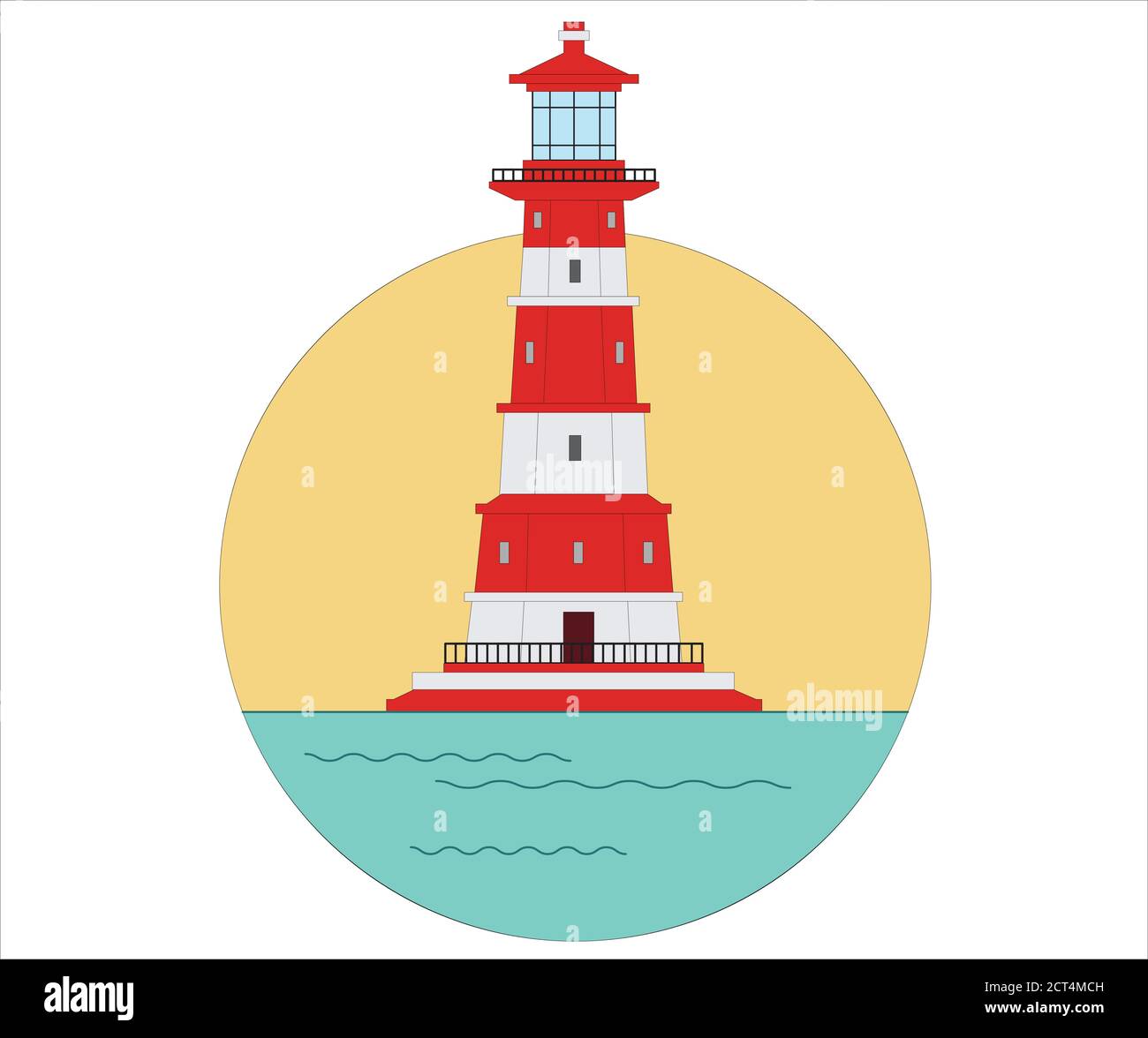 Lighthouse in flat style vector. Sea lighthouse. Lighthouse building logo design vector template, Icon design. Template elements. Vector illustration Stock Vector
