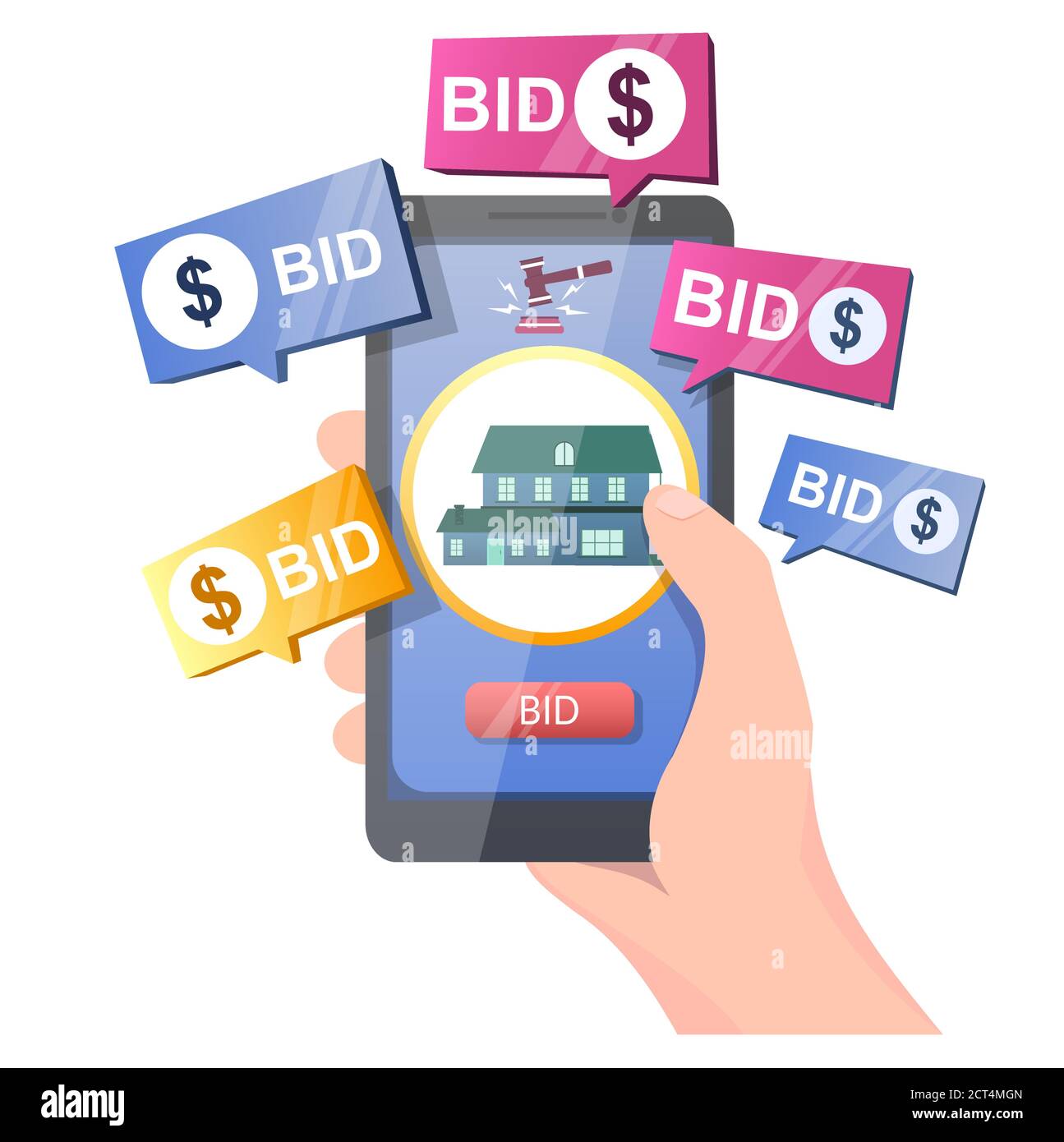 Real estate auction online vector concept for web banner, website page