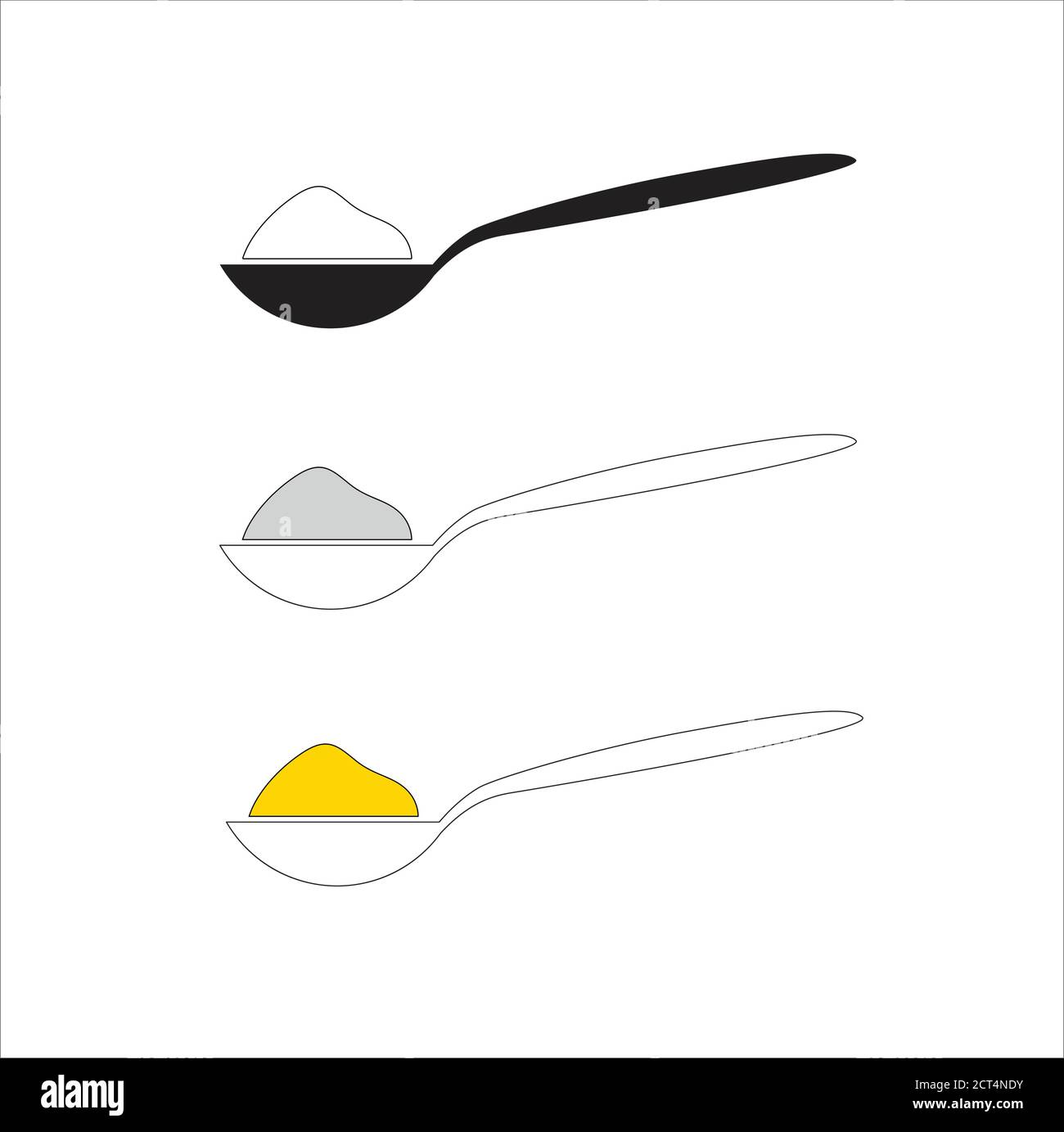 A spoon with a content symbol. A teaspoon with sugar, spices, flour or other ingredients. Vector teaspoon on an isolated background. Stock Vector