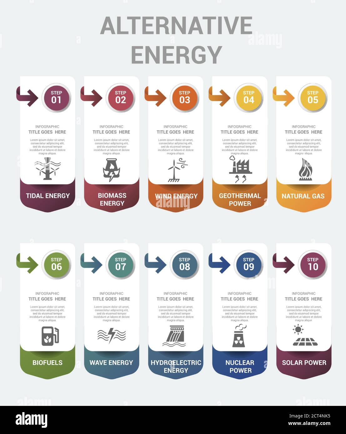 Infographic Alternative Energy template. Icons in different colors ...