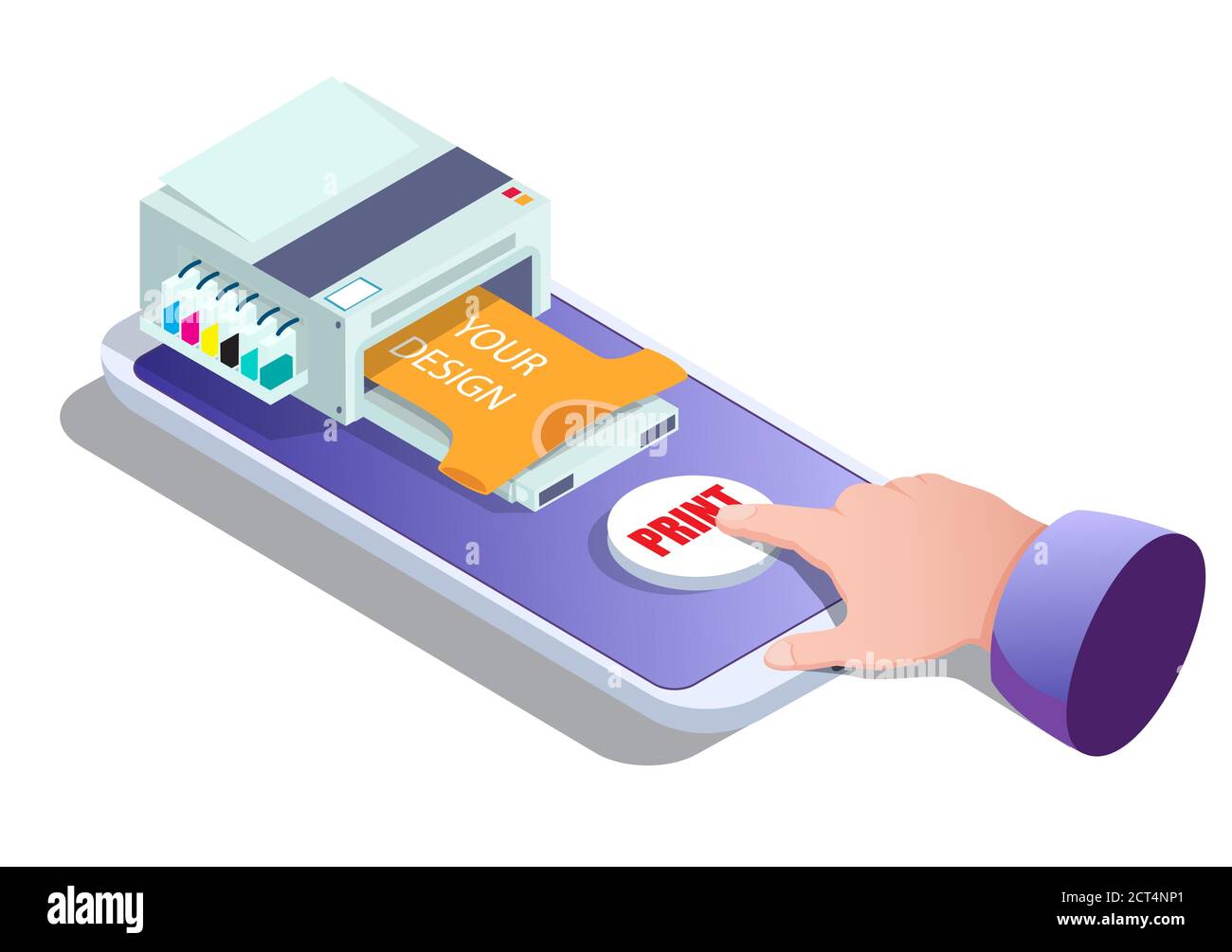 Print on demand vector concept isometric illustration Stock Vector