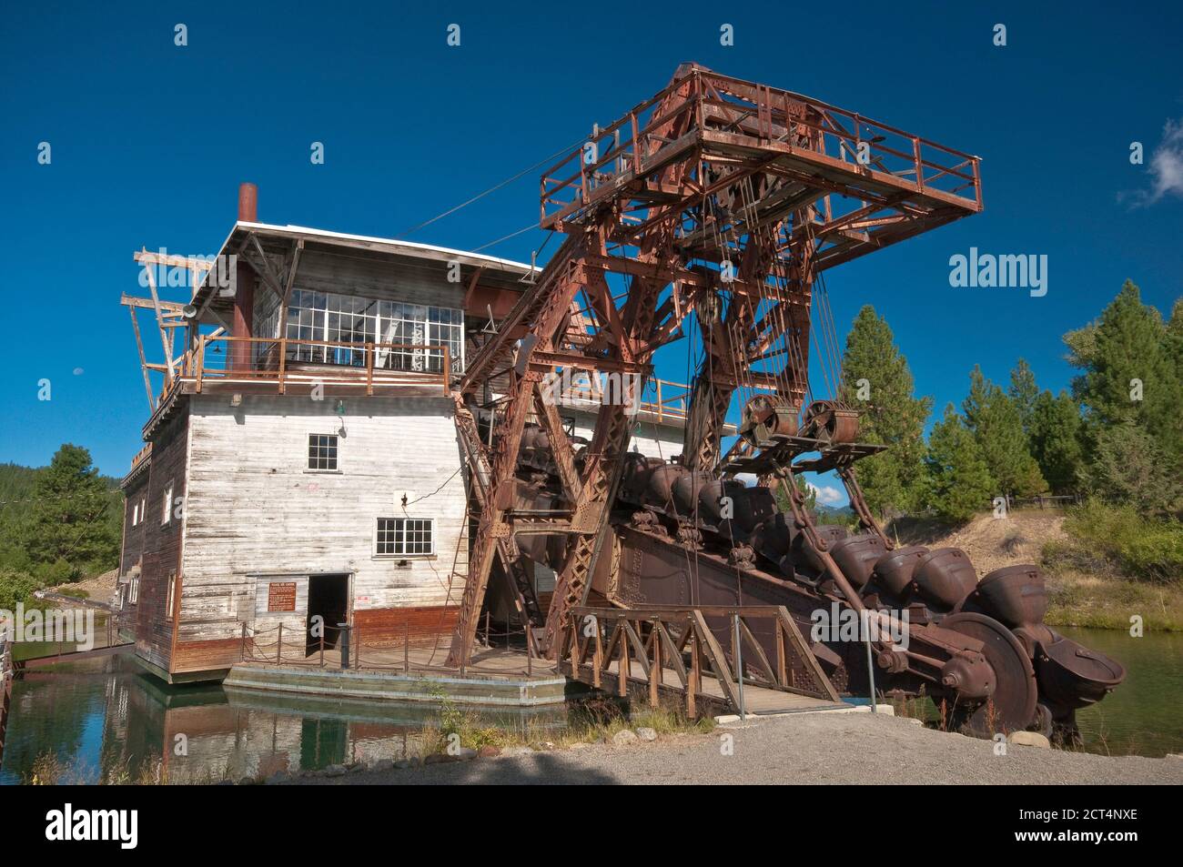Boom with buckets at historical gold mining dredge in Sumpter in Blue Mountains, Oregon, USA Stock Photo