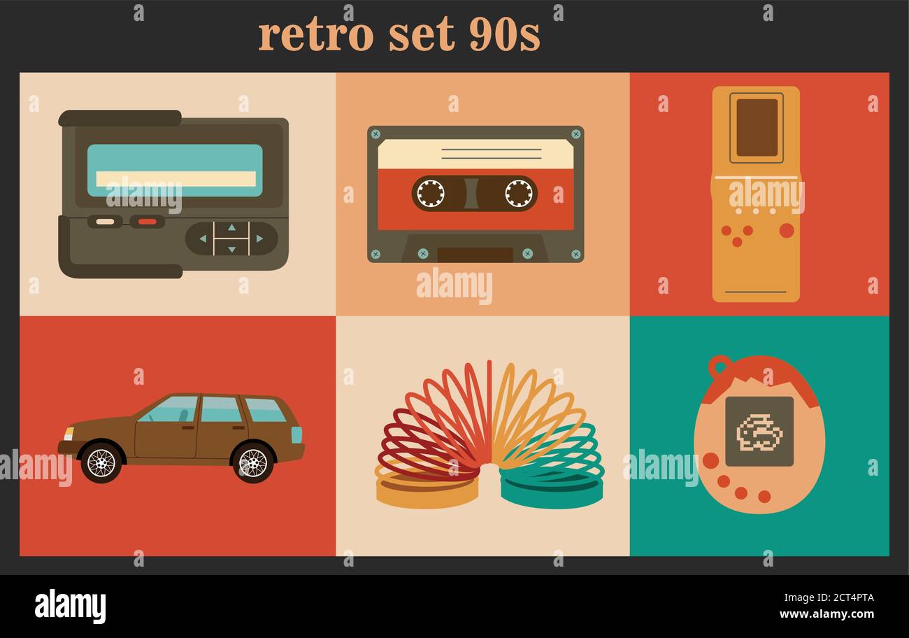 Retro elements collection 90s. Items from 90s. USSR. Vector illustration. Stock Vector