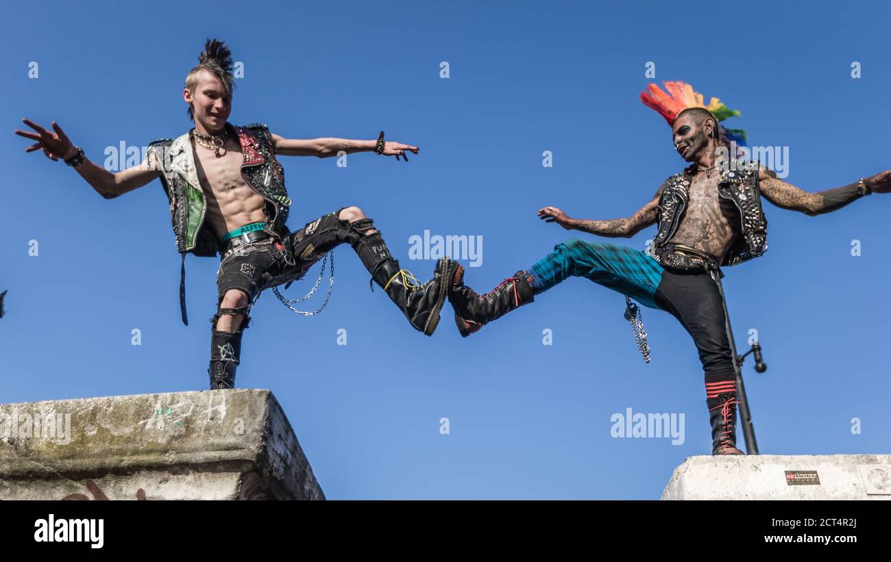 Punks strikes a pose in famous Camden in London. Stock Photo