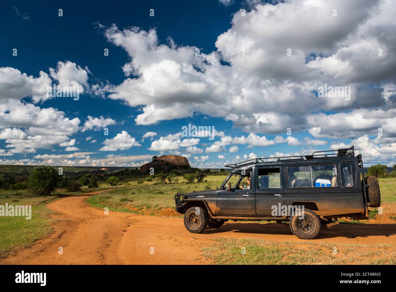 Driving to Baboon Rock at Sosian Ranch, Laikipia County, Kenya Stock Photo