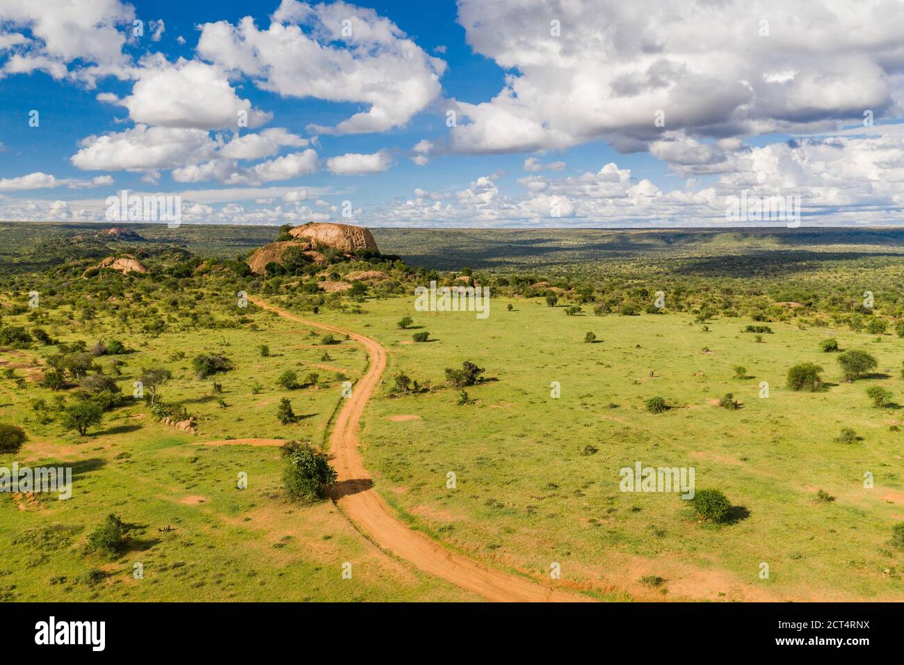 Baboon Rock at Sosian Ranch, Laikipia County, Kenya drone Stock Photo