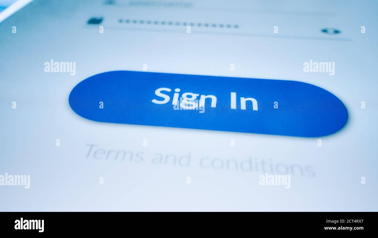 Close-up Macro Shot: Smartphone with Application Authorization Screen asking to Enter Username and Password. Touch Screen Mobile Phone Device with Stock Photo