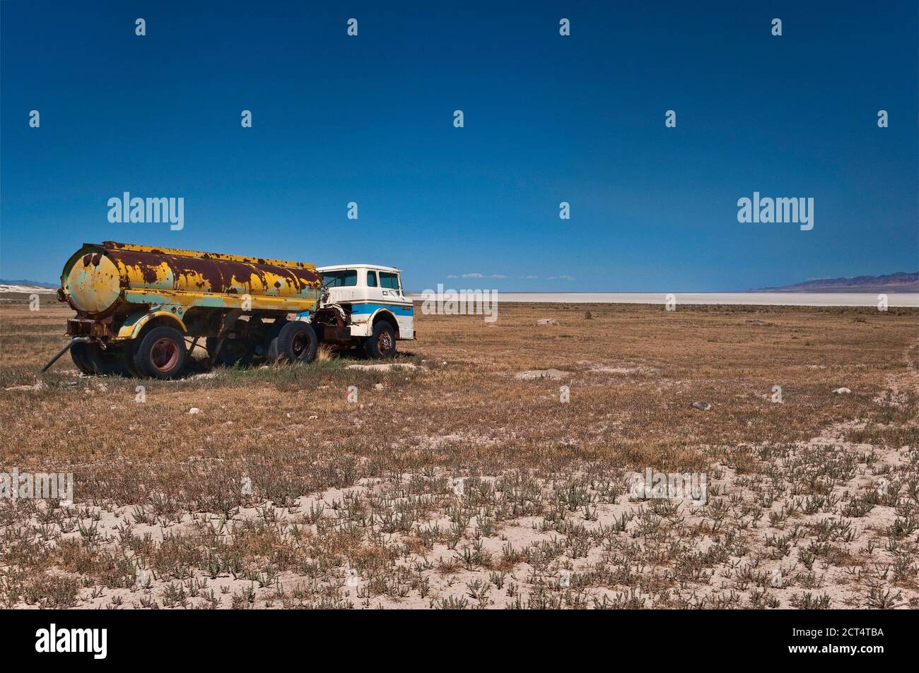 Abandoned water tank track at Sevier Lake, dry lake in Great Basin