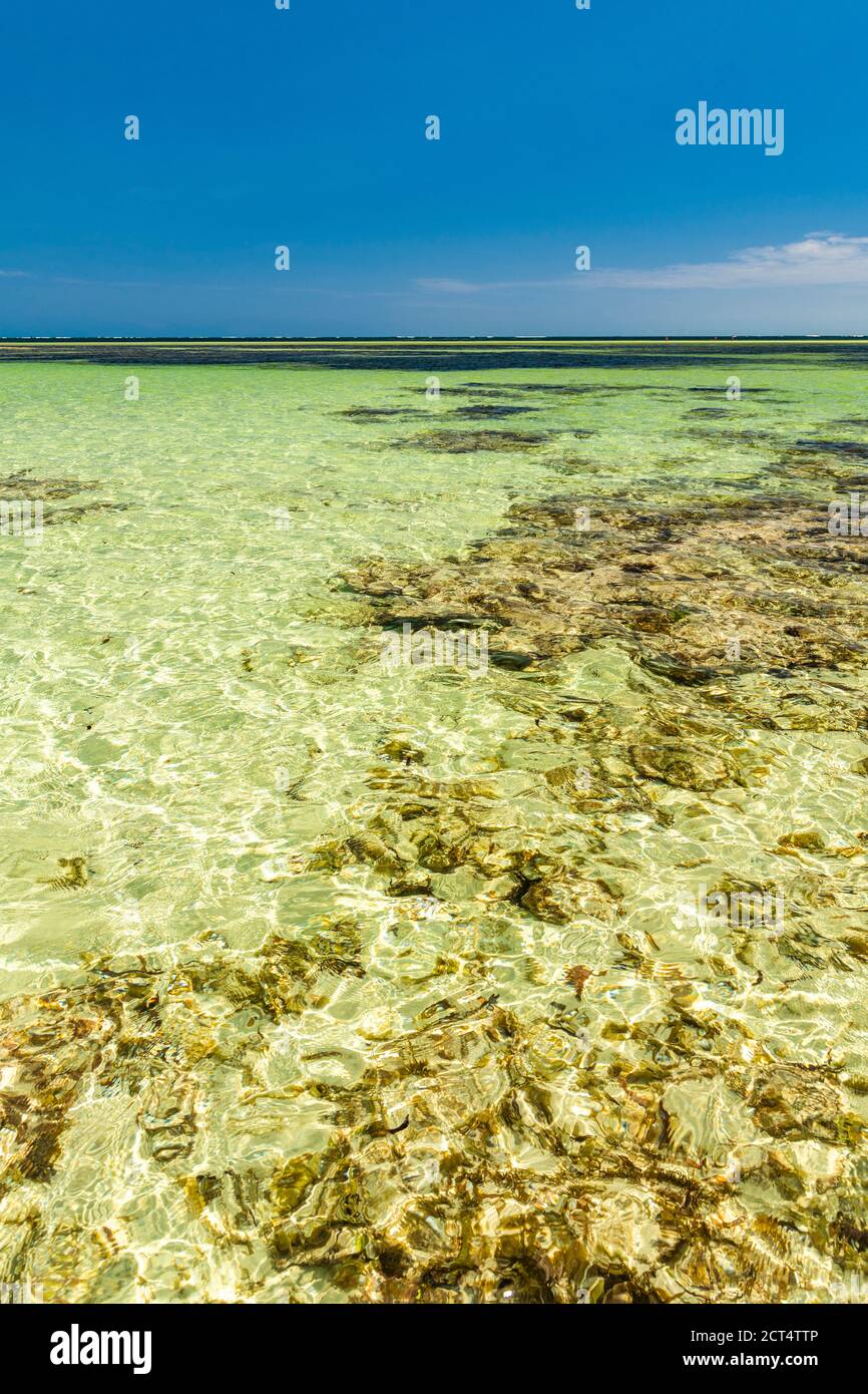 Watamu Bay Beach and the turquoise water of the Indian Ocean, Watamu, Kilifi County, Kenya Stock Photo