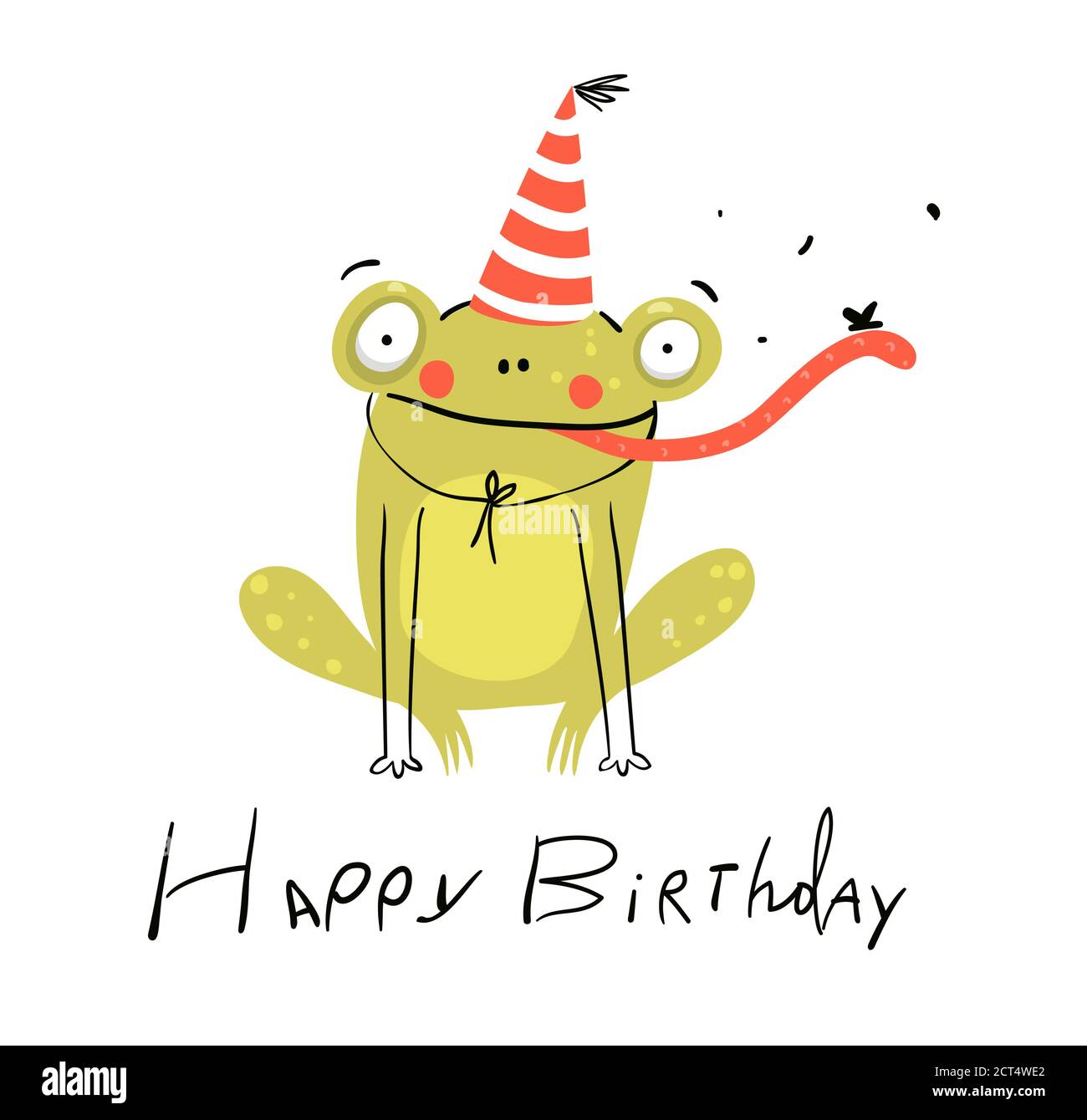 Little amusing Frog happy birthday congratulation with hand drawn ...