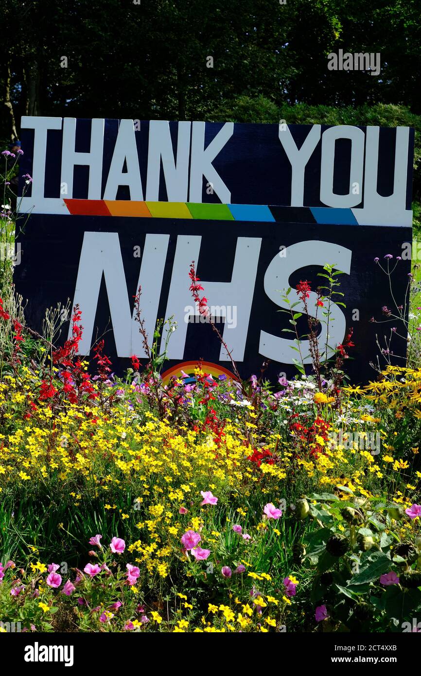 Thank You NHS, floral tribute in Miller Park Preston, UK. Stock Photo