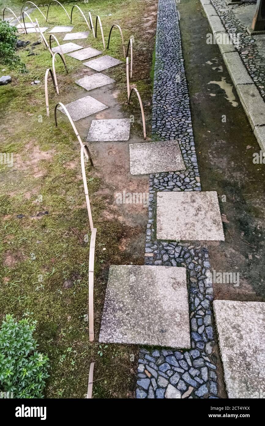 Tobiishi, stepping stones at the Japanese Garden of Katsura Imperial Villa, Kyoto, Japan Stock