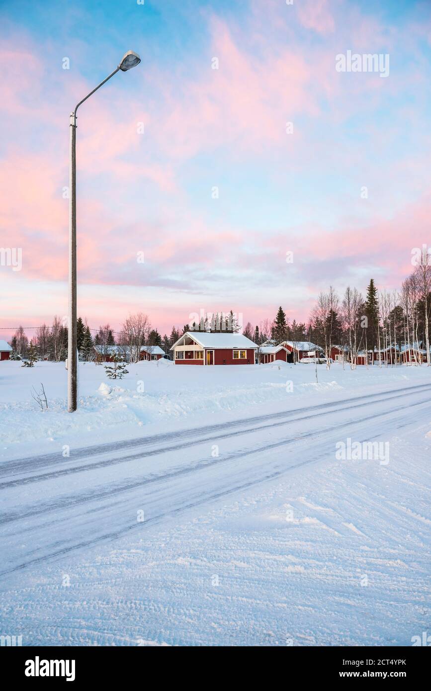 Akaslompolo town in the Arctic Circle in Finnish Lapland, Finland Stock Photo