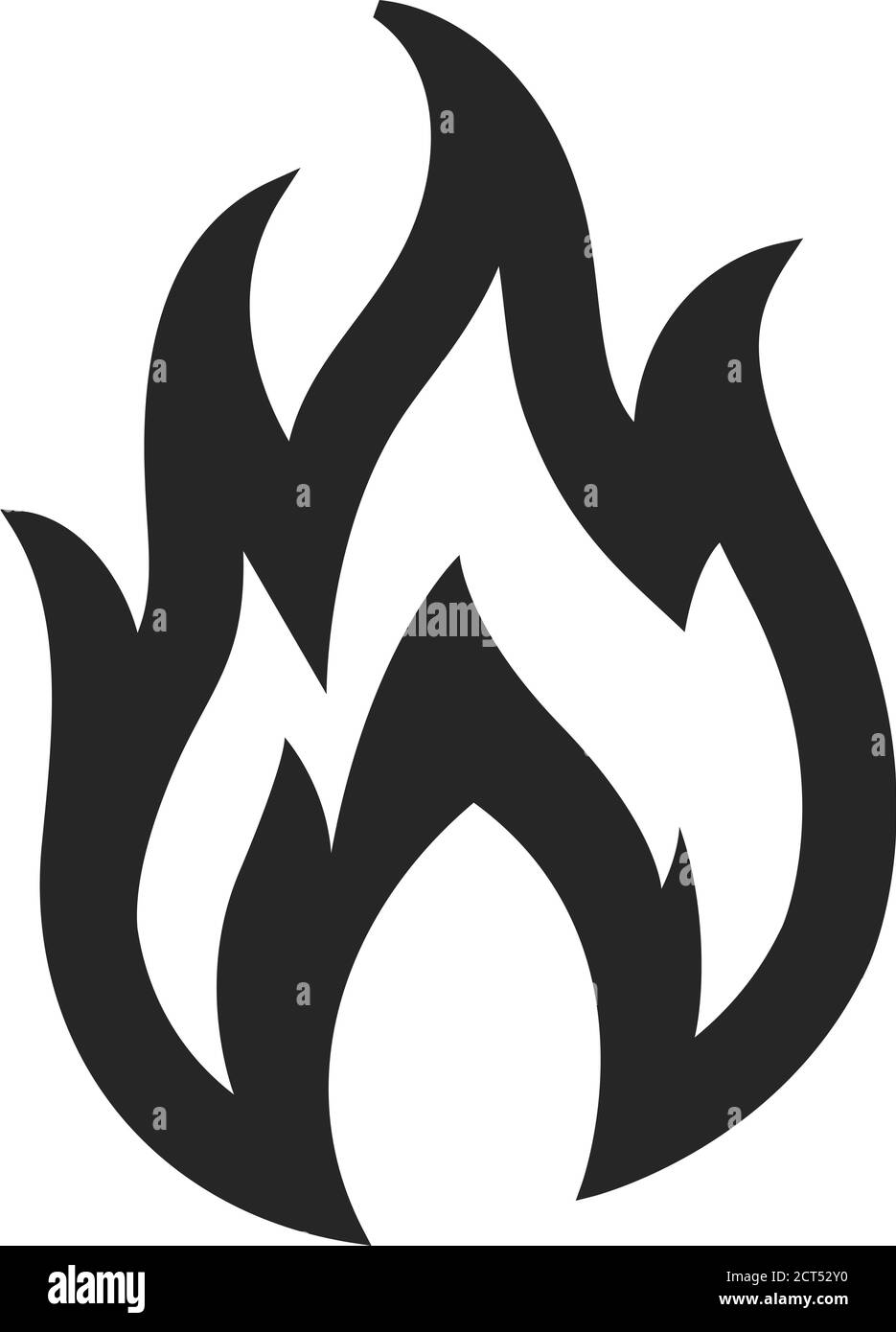 Fire icon in thick outline style. Black and white monochrome vector ...