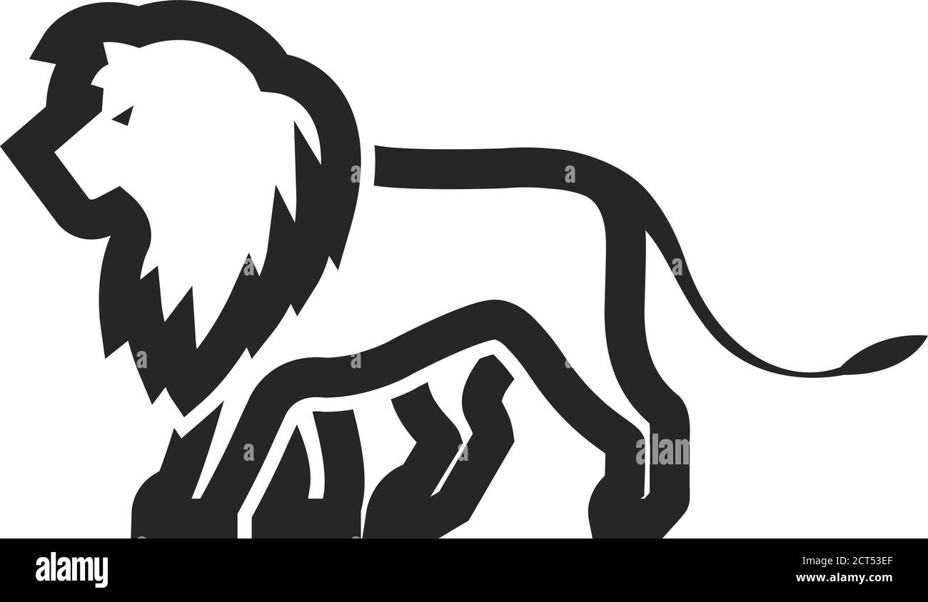 Lion icon in thick outline style. Black and white monochrome vector ...