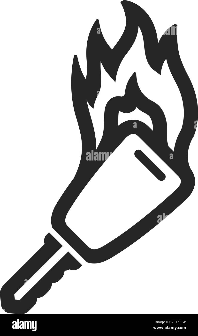 Key fire icon in thick outline style. Black and white monochrome vector ...