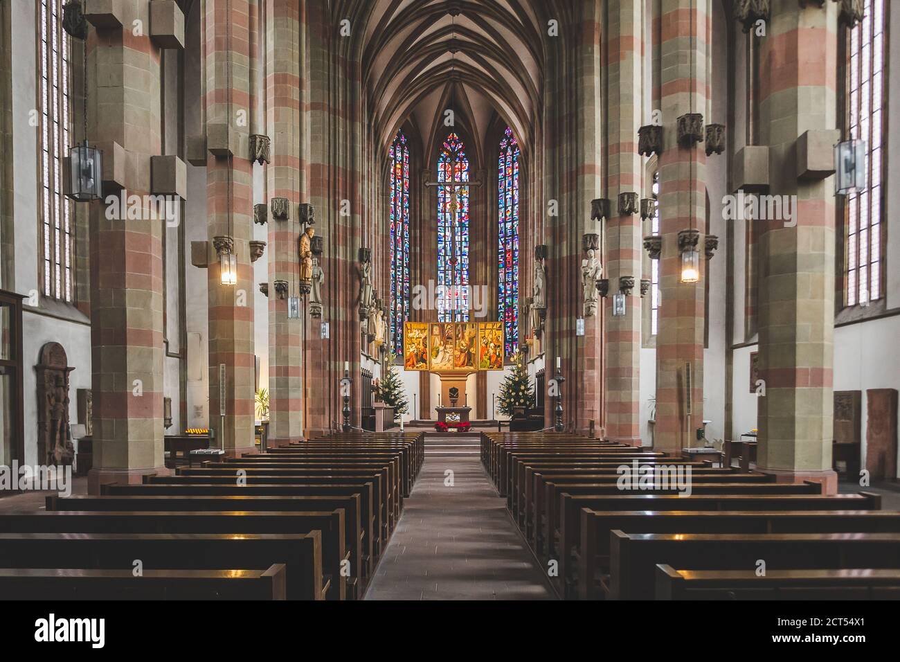 View down the nave towards the high altar inside the Marienkapelle, a Roman Catholic church located at the Unterer Markt (market square) of the town o Stock Photo