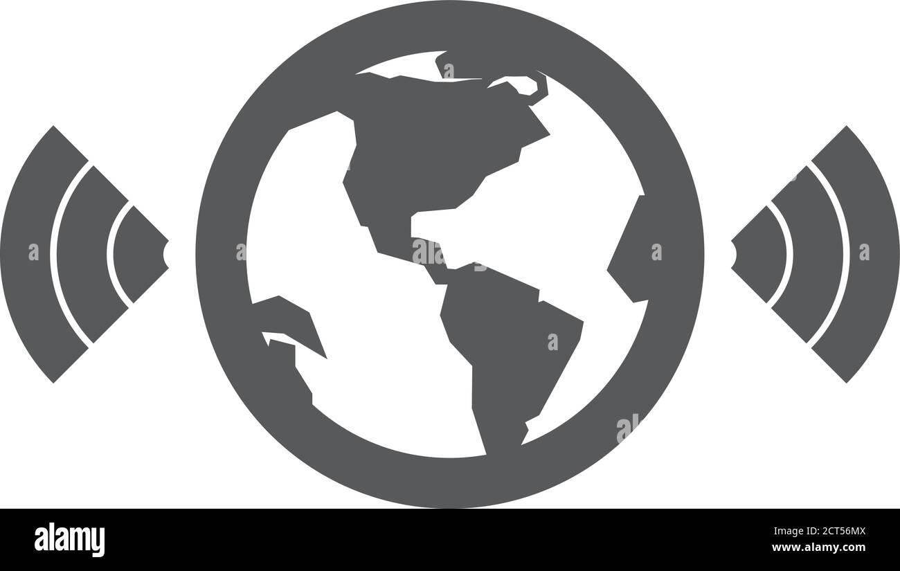 Wireless world icon in thick outline style. Black and white monochrome ...