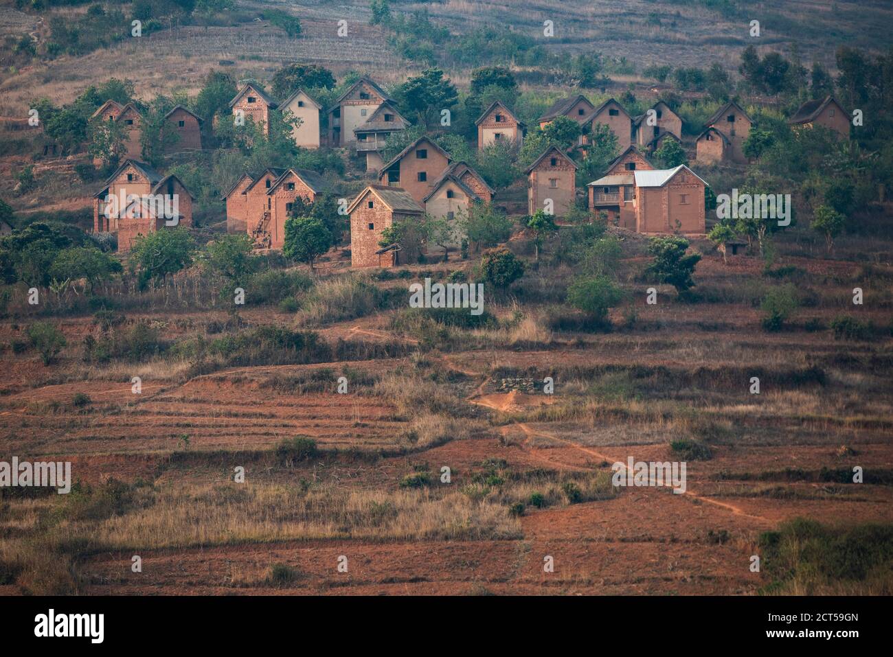 Dry landscape during slash and burn season near Ranomafana, Haute Matsiatra Region, Madagascar Stock Photo