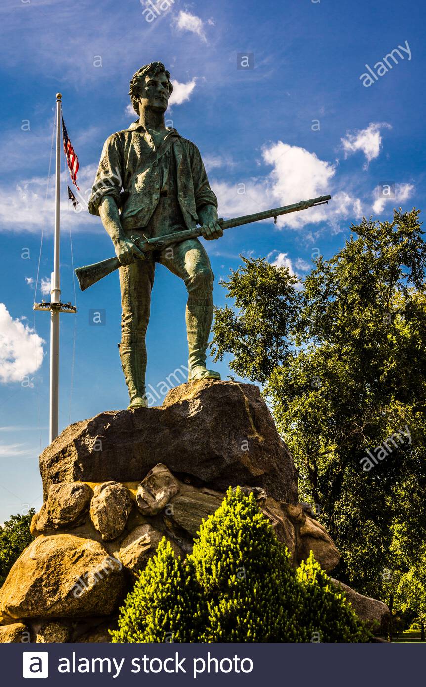 Minuteman Statue Lexington Battle Green _ Lexington, Massachusetts, USA Stock Photo