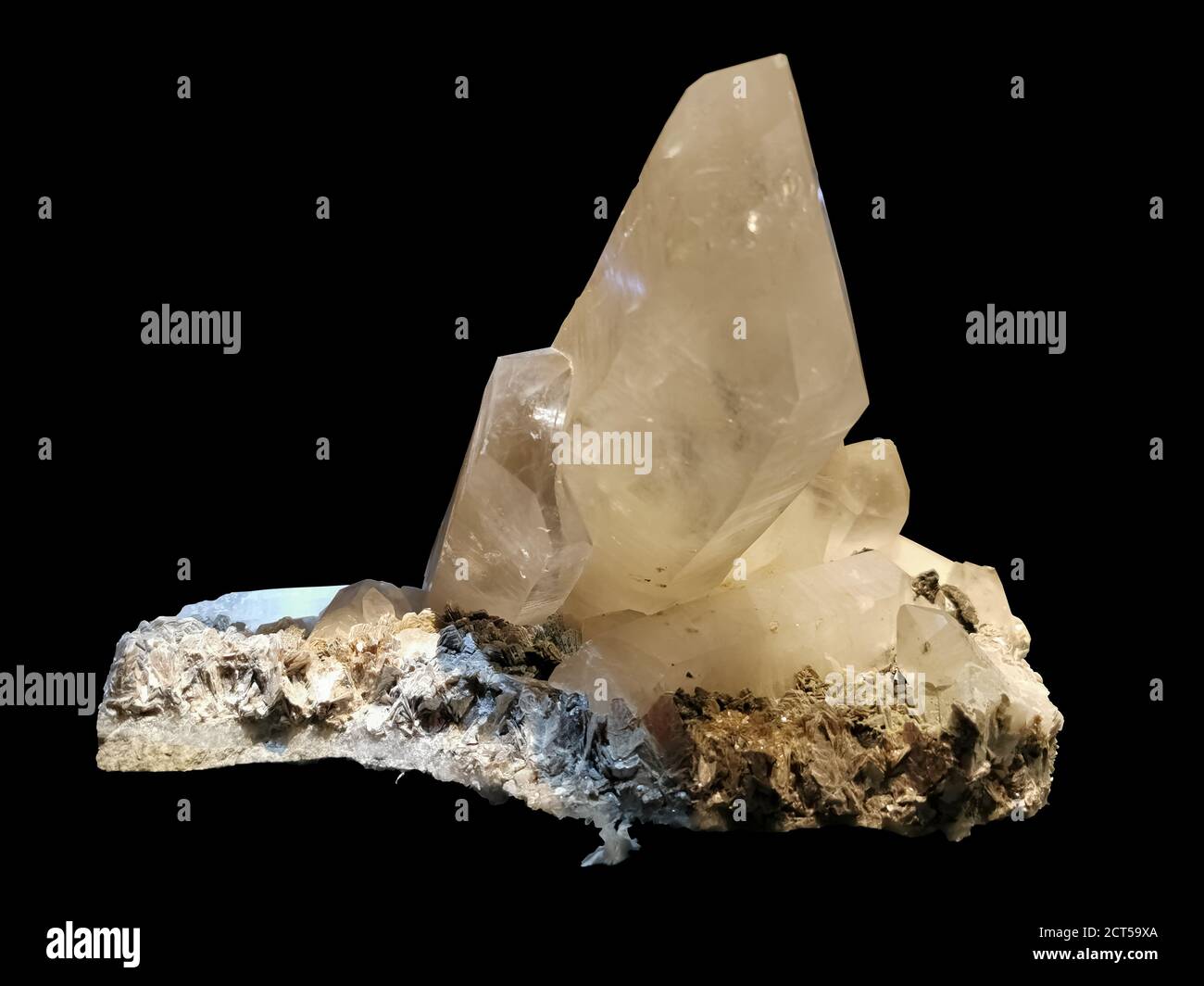 Detailed view at the mineral stone, Quartz with arsenopyrite and white