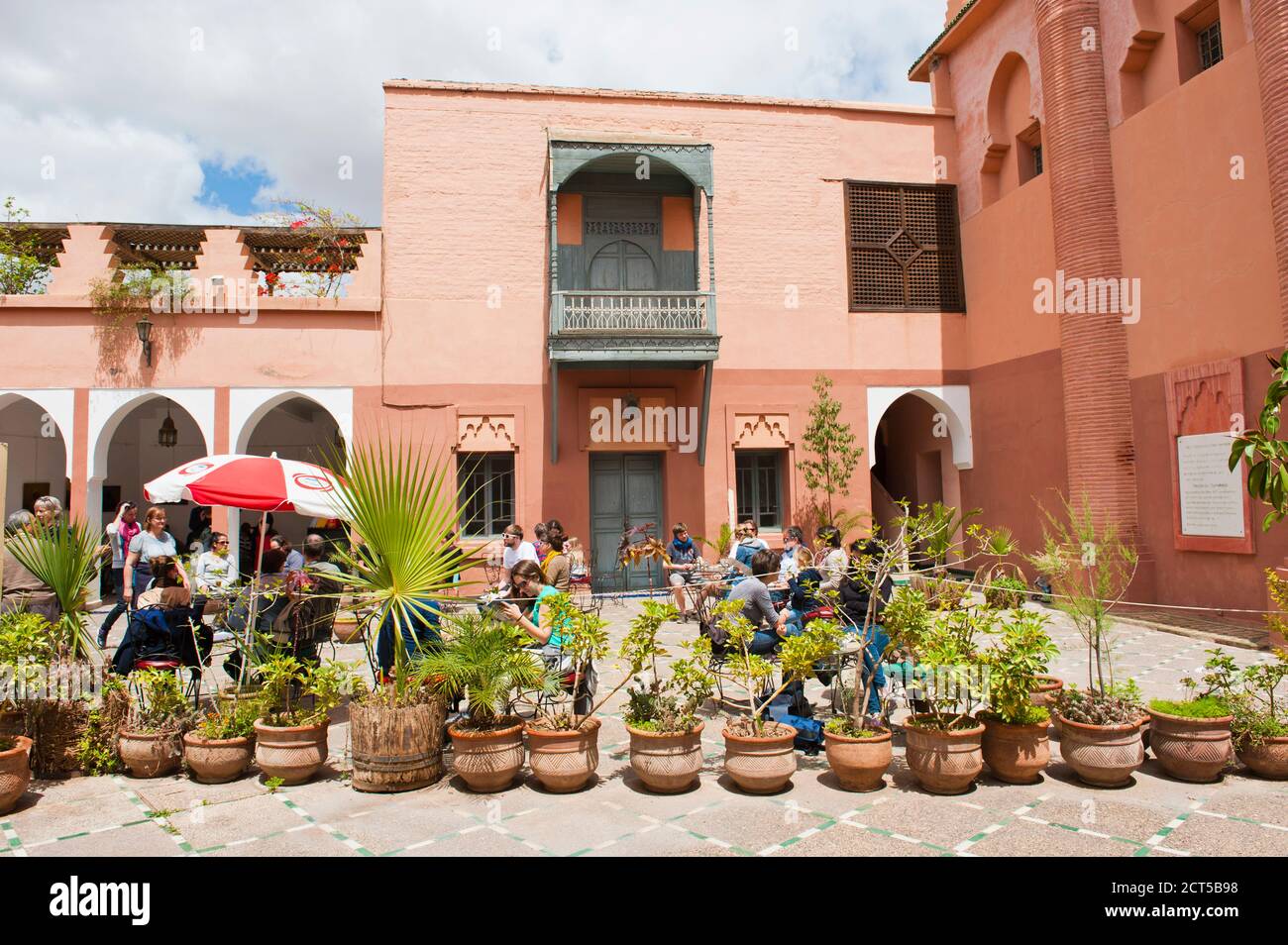 Tourists at the cafe at the Marrakech Museum, Marrakech (Marrakesh