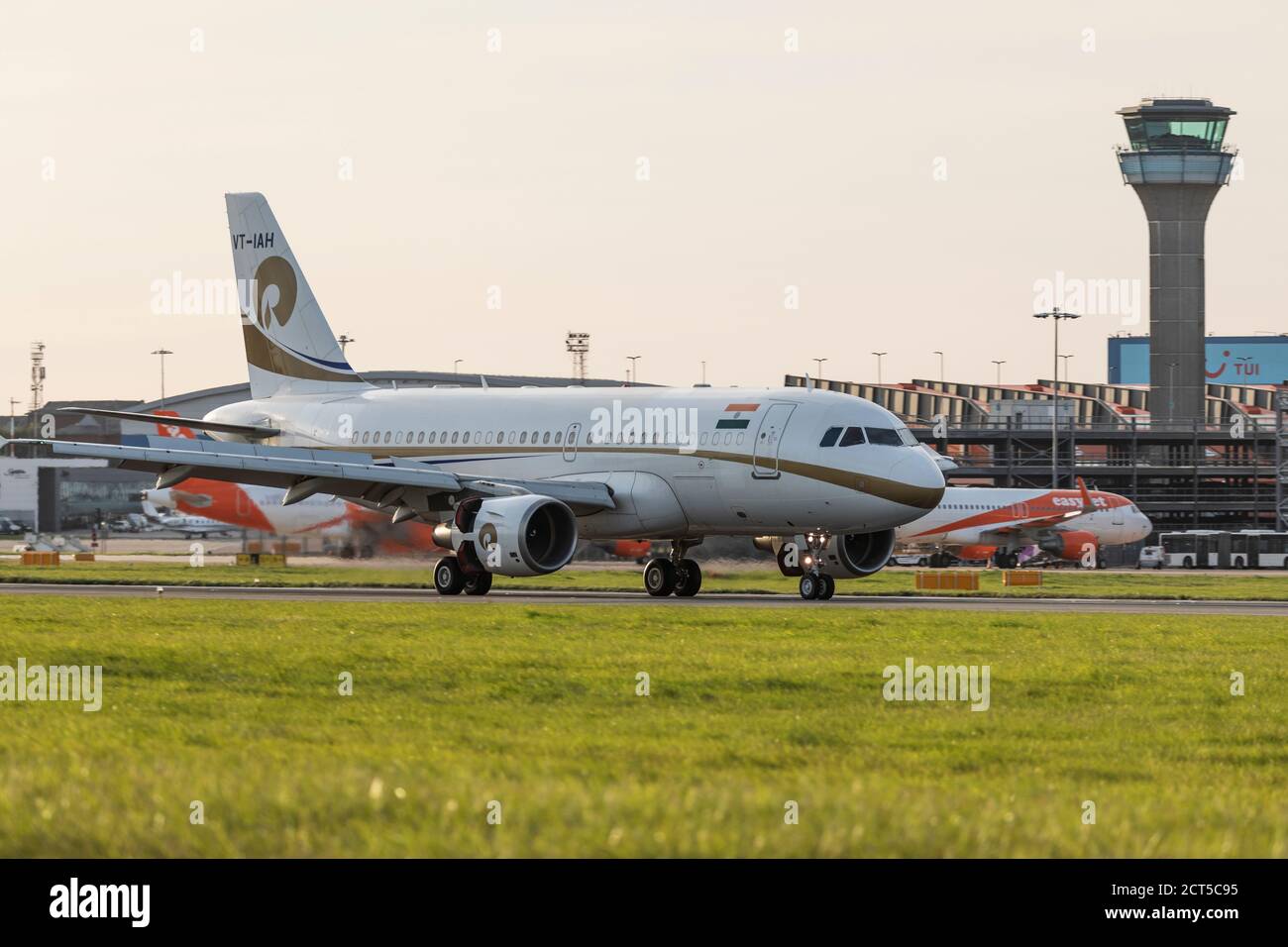 Reliance Industries Airbus A319 ACJ landing on September 18th 2020 at London Luton Airport, Bedfordshire, UK Stock Photo