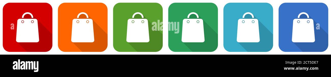 Sale bag icon set, flat design vector illustration in 6 colors options ...