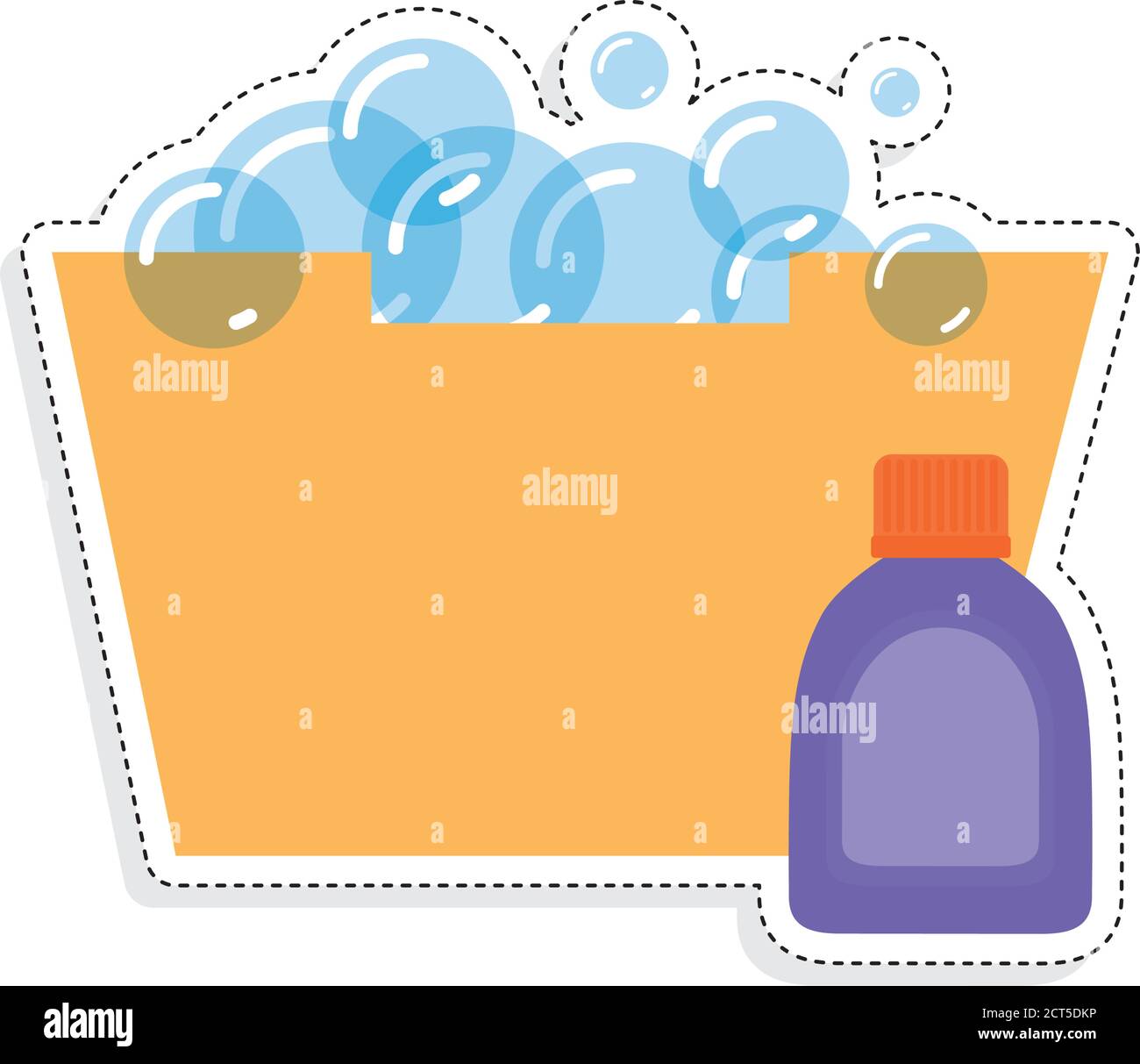 Bucket with bubbles and soap bottle - Vector Stock Vector