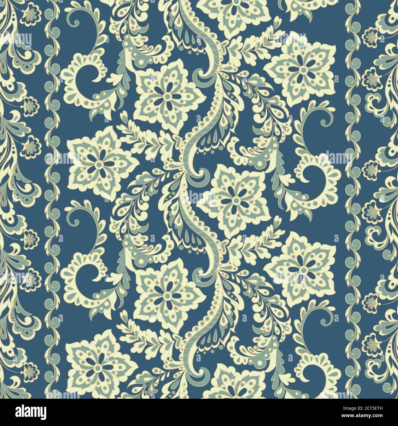 Ffloral seamless pattern in batik style, Vector background Stock Vector