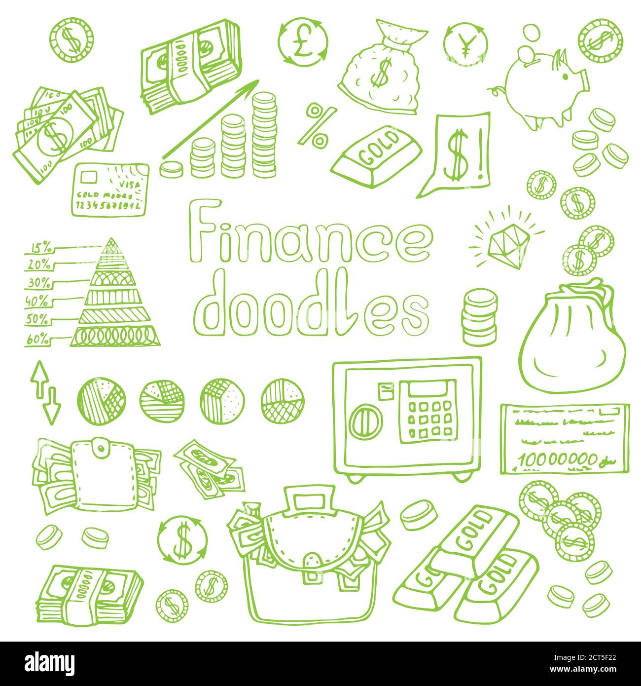 Doodle Business and Finanse isolated. Vector illustration Stock Vector