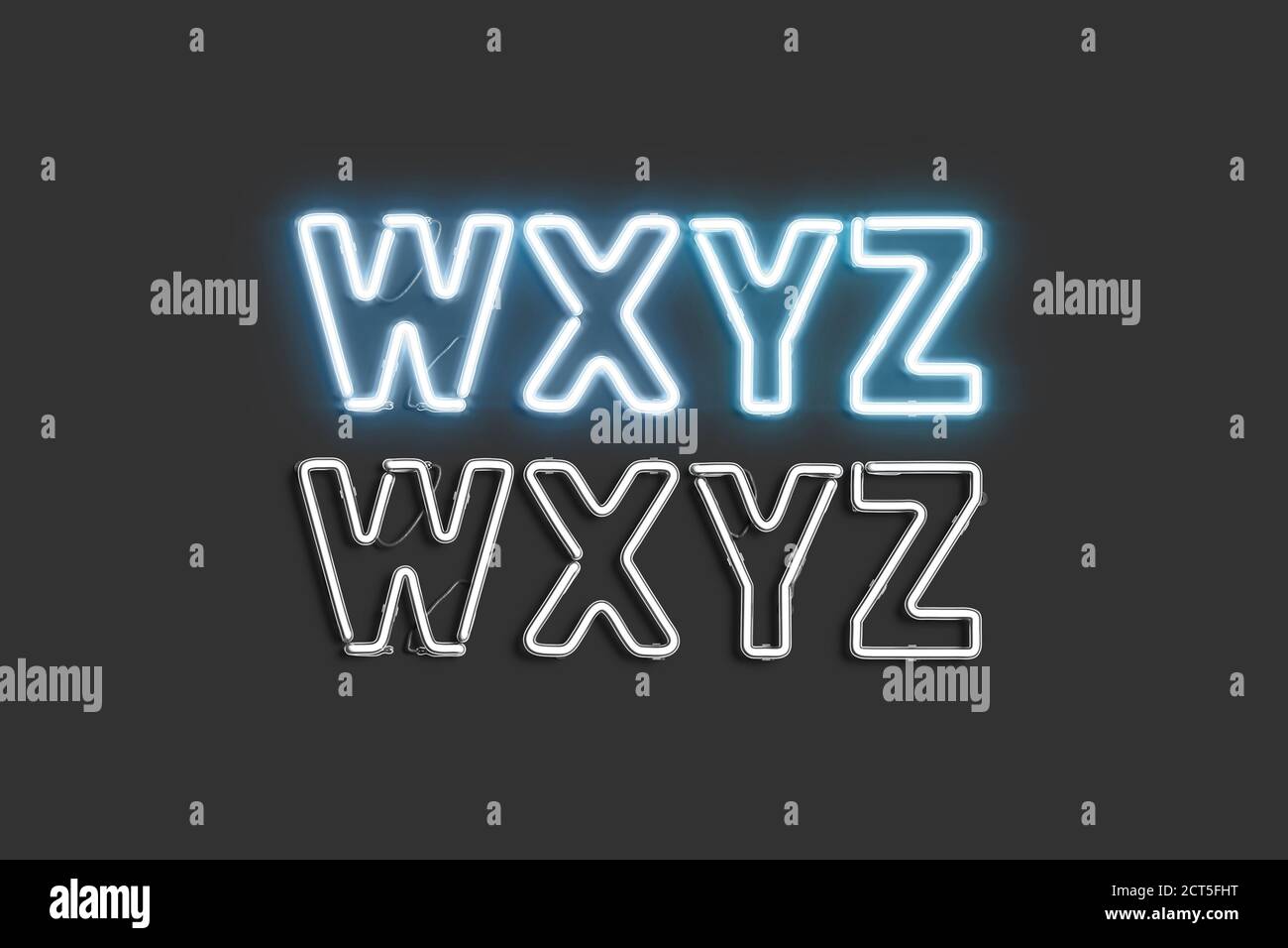 Neon W X Y Z symbols, illuminated font mockup Stock Photo