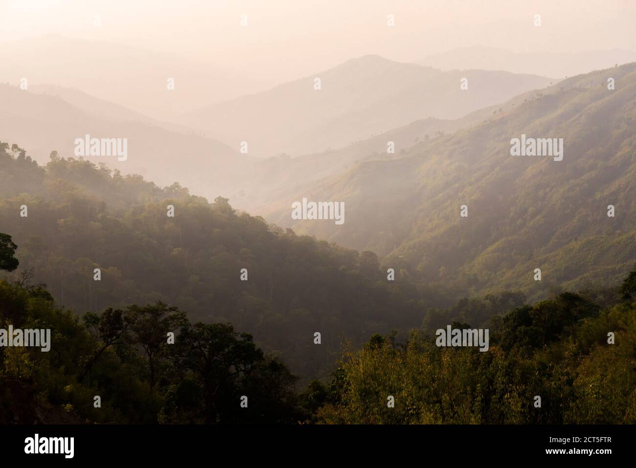 Sunset in the mountains near Mrauk U in the Rakhine State, Myanmar (Burma) Stock Photo