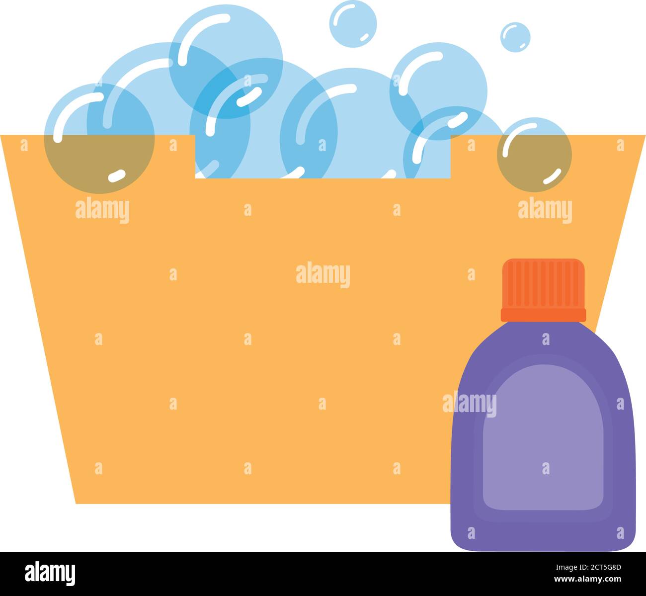 Bucket with bubbles and soap bottle - Vector Stock Vector