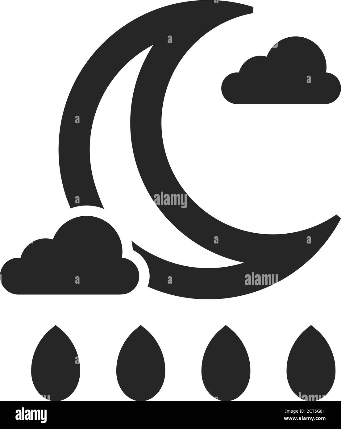 Weather overcast rainy icon in thick outline style. Black and white ...