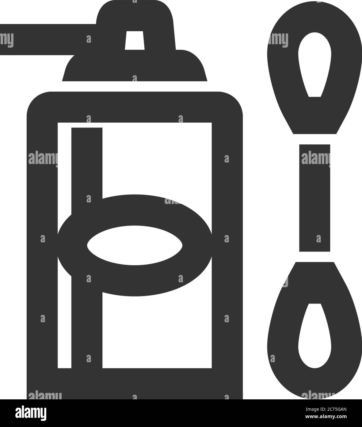 Cleaner bottle and qtip icon in thick outline style. Black and white monochrome vector