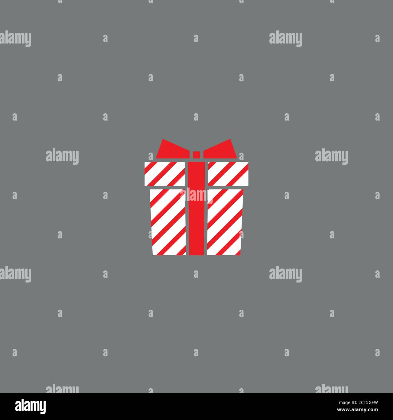 white present box with red ribbon. simple icon isolated on grey ...