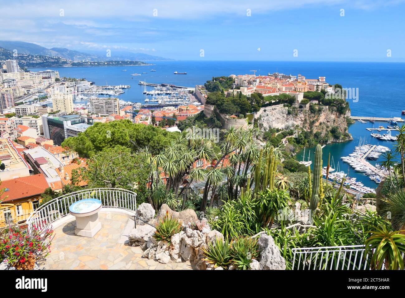 Cityscape of Principality of Monaco from exotic garden. Stock Photo