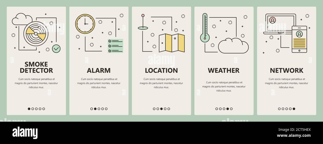 Vector thin line flat design smart home concept vertical banners Stock Vector
