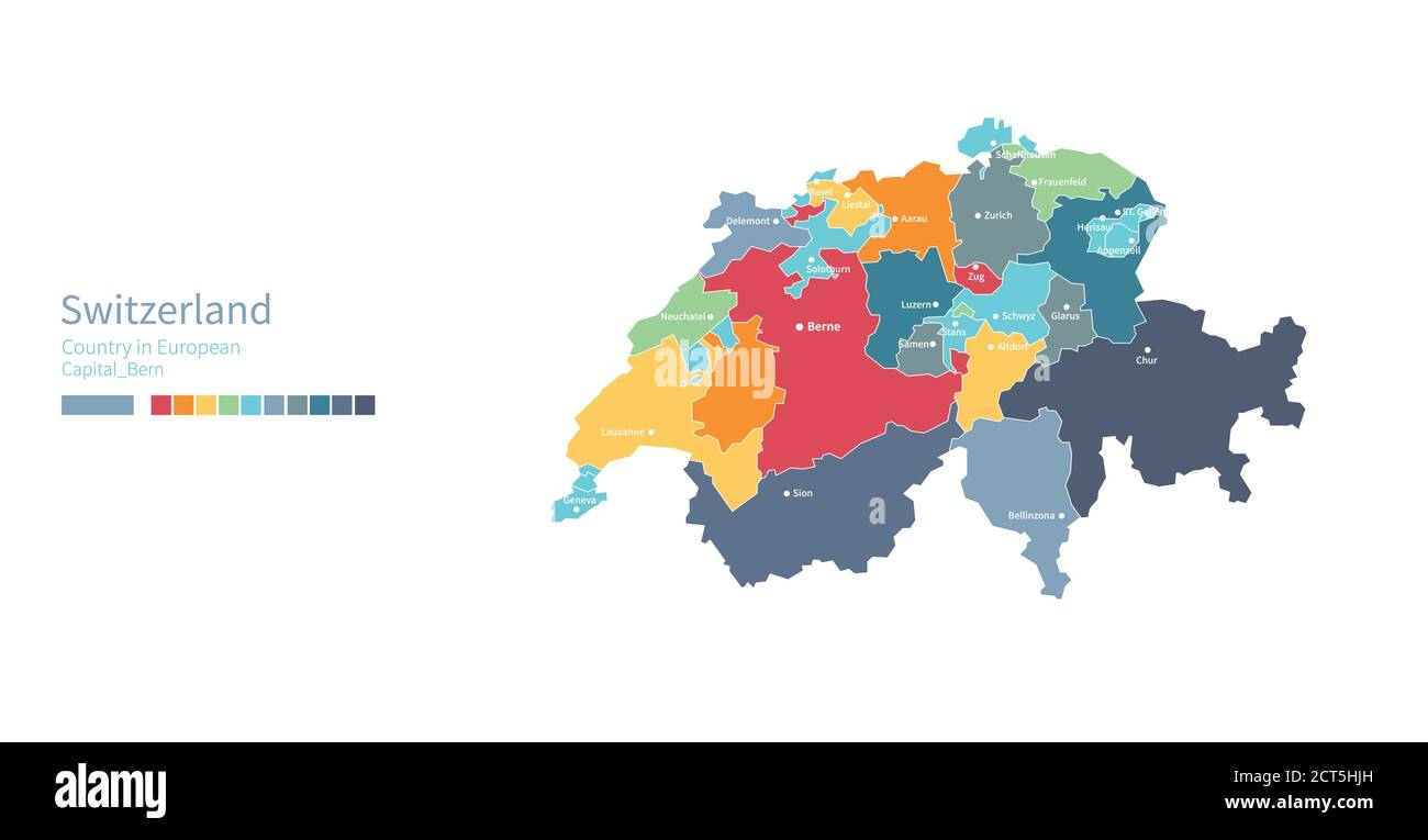 Switzerland map. Colorful detailed vector map of the European country