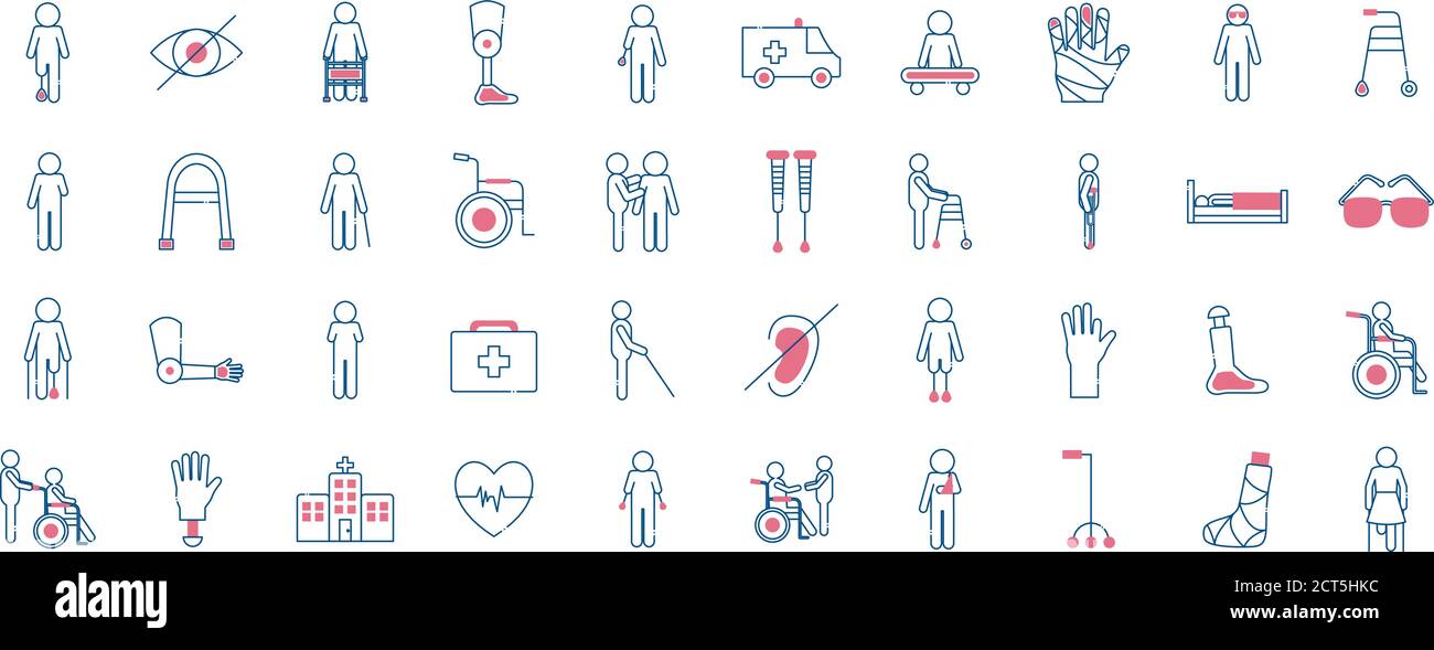 Handicapped line style collection of icons vector design Stock Vector ...