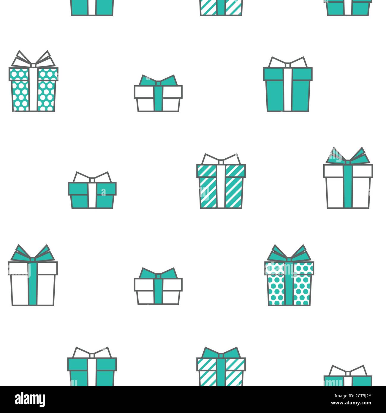 flat seamless pattern with gifts. turquoise present boxes with outline on white background. vector Illustration. holiday shopping wallpaper. good for Stock Vector